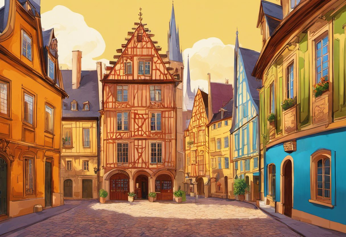 Vue fantaisiste et colorée des bâtiments historiques à Metz
